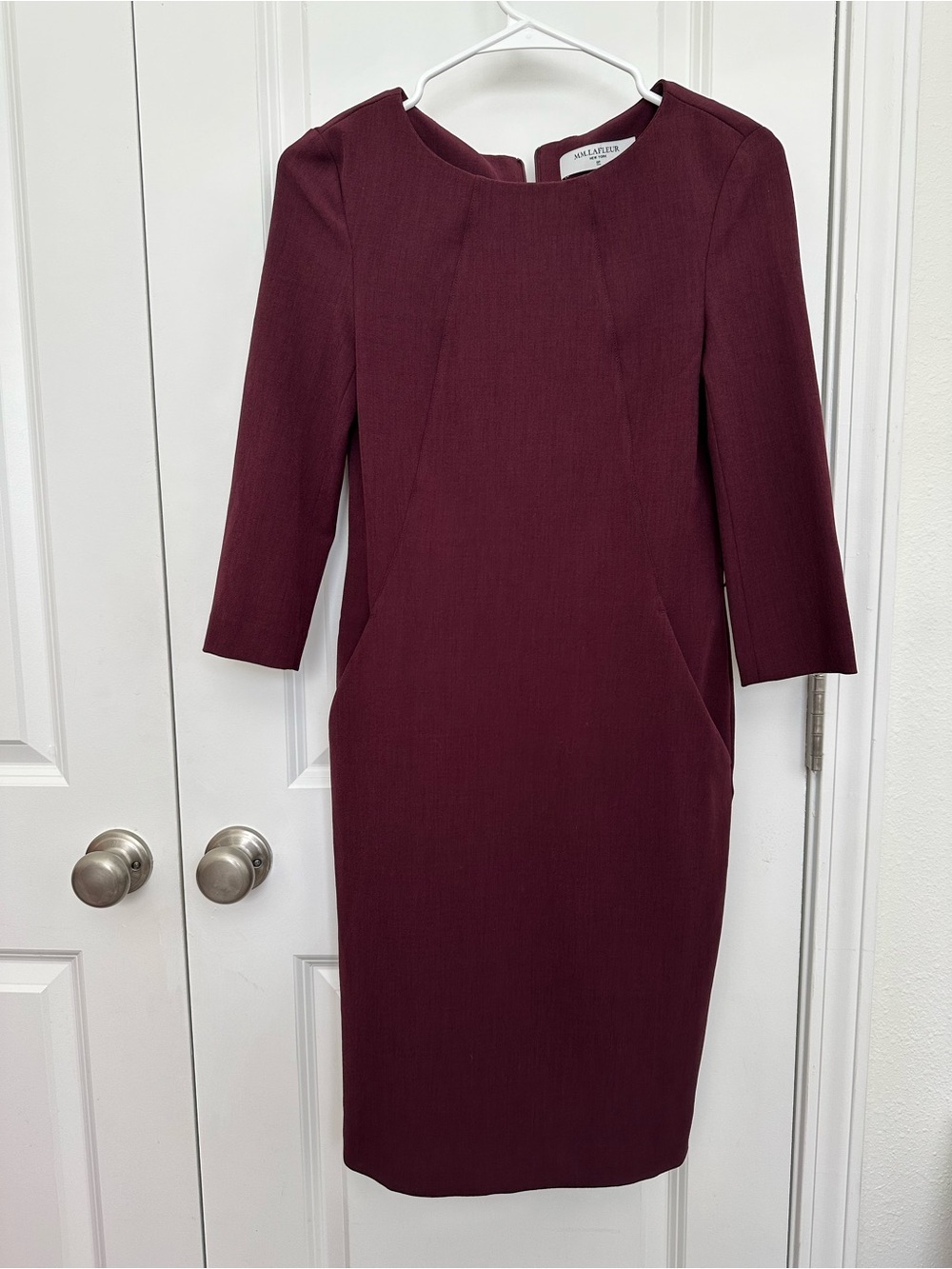 MM Lafleur Etsuko Burgundy Sheath Dress - Three-Quarter Sleeve